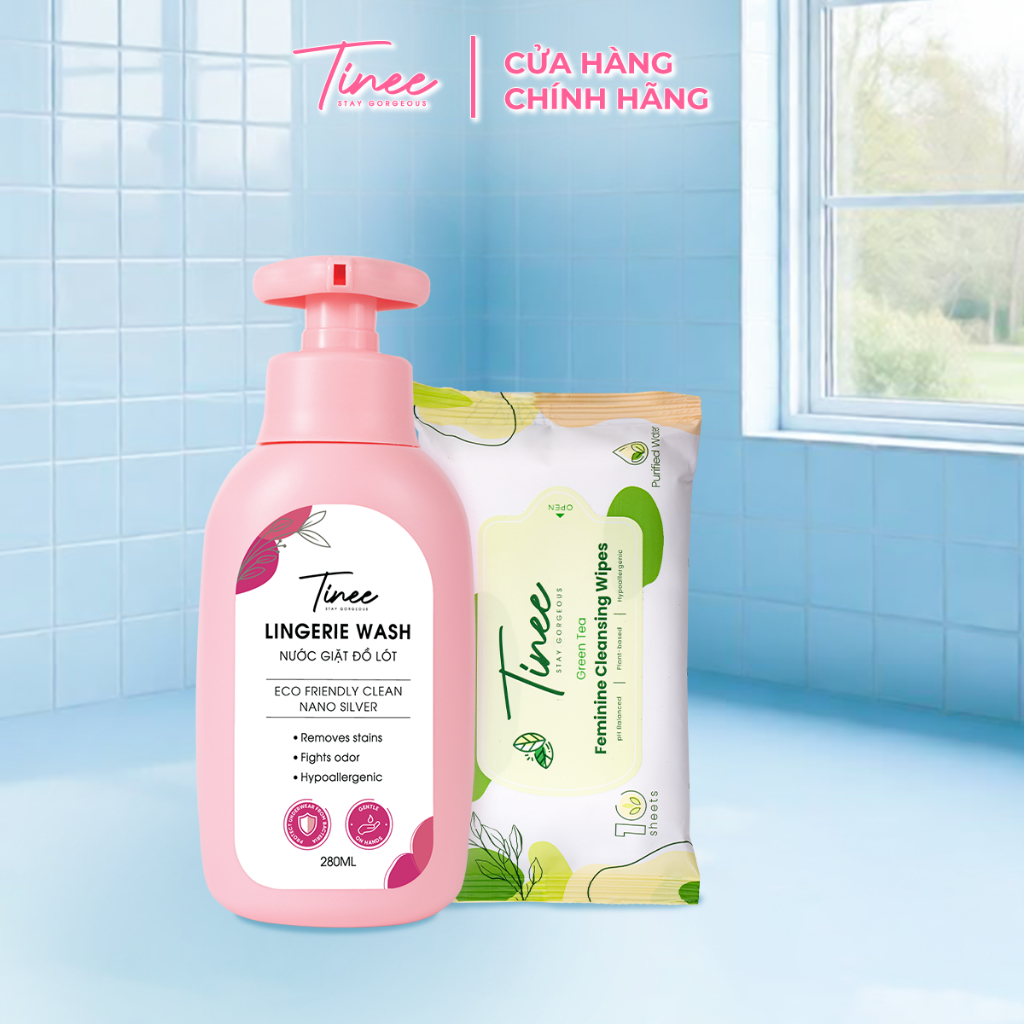 Combo 1 Nước Giặt Đồ Lót Và 1 Gói Khăn Giấy Vệ Sinh Phụ Nữ Tinee Trà Xanh 10 tờ/gói