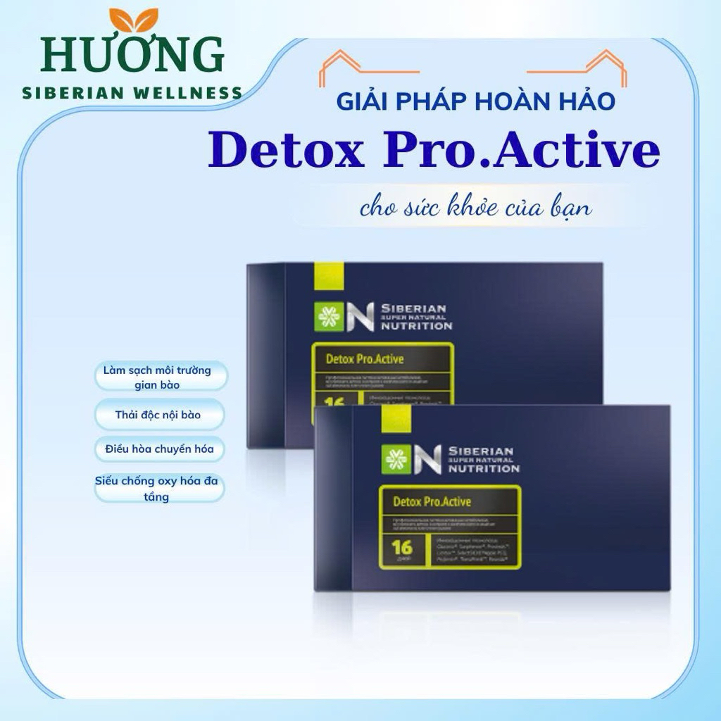 Siberian Super Natural Nutrition. Detox Pro.Active  giúp chống oxy hóa, giải độc gan 16 gói