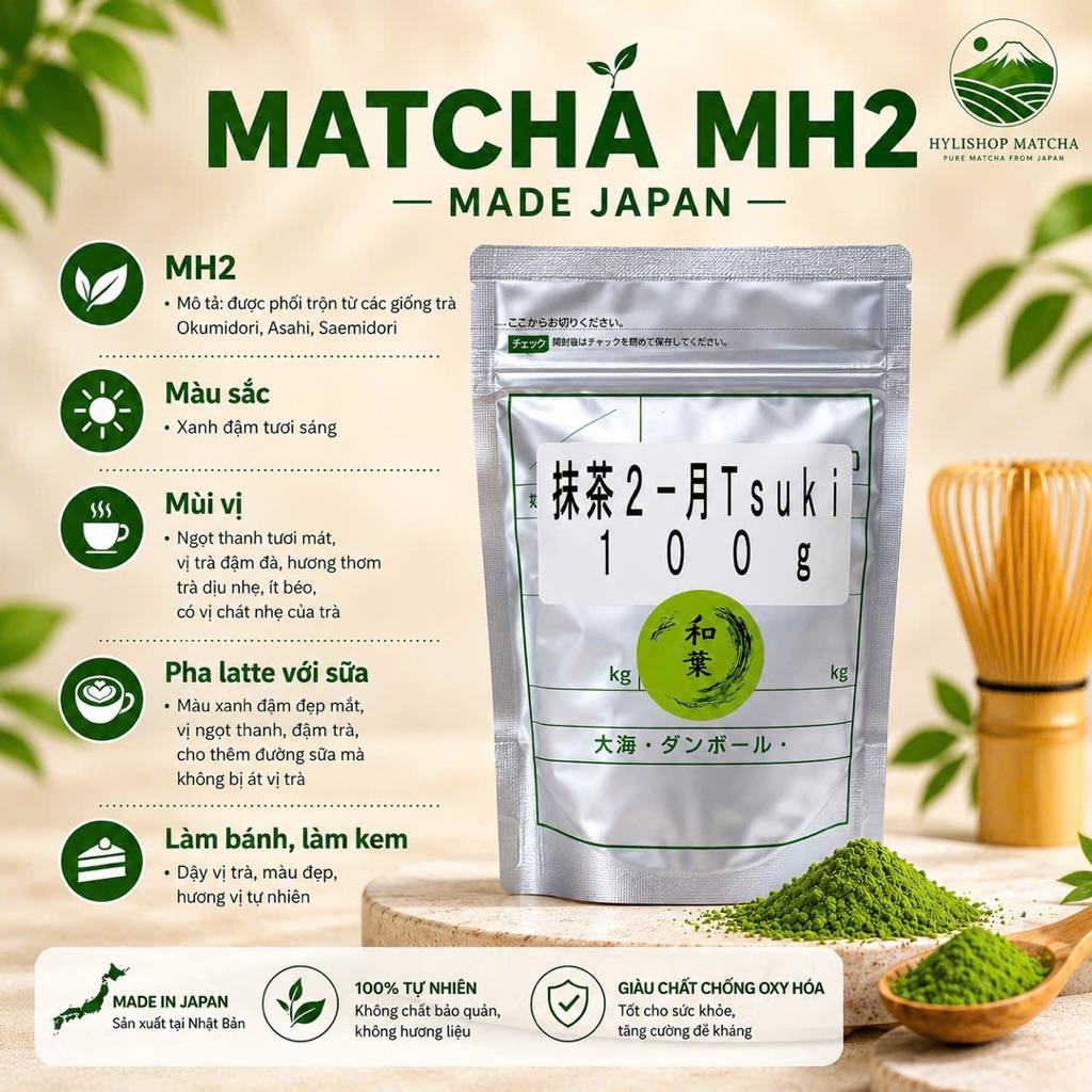 <Sẵn Hàng, Giao ngay> Túi chiết lẻ bột matcha MH2 cao cấp- chính hãng- pha latte, đồ uống, trà đạo- 
