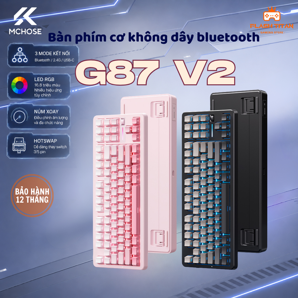 Bàn phím cơ Mchose G87 V2 Kết Nối Không Dây Bluetooth Có núm xoay đa năng - Dùng Cho PC Laptop Chơi 