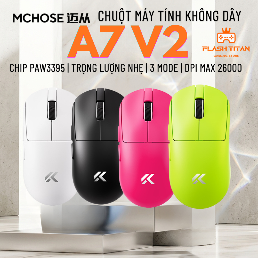 Chuột Không Dây Mchose A7 V2 Ultra Chuột Gaming Cao Cấp Trang Bị Chip PAW3950 - Polling rate 8k  Chơi Game FPS,văn phòng