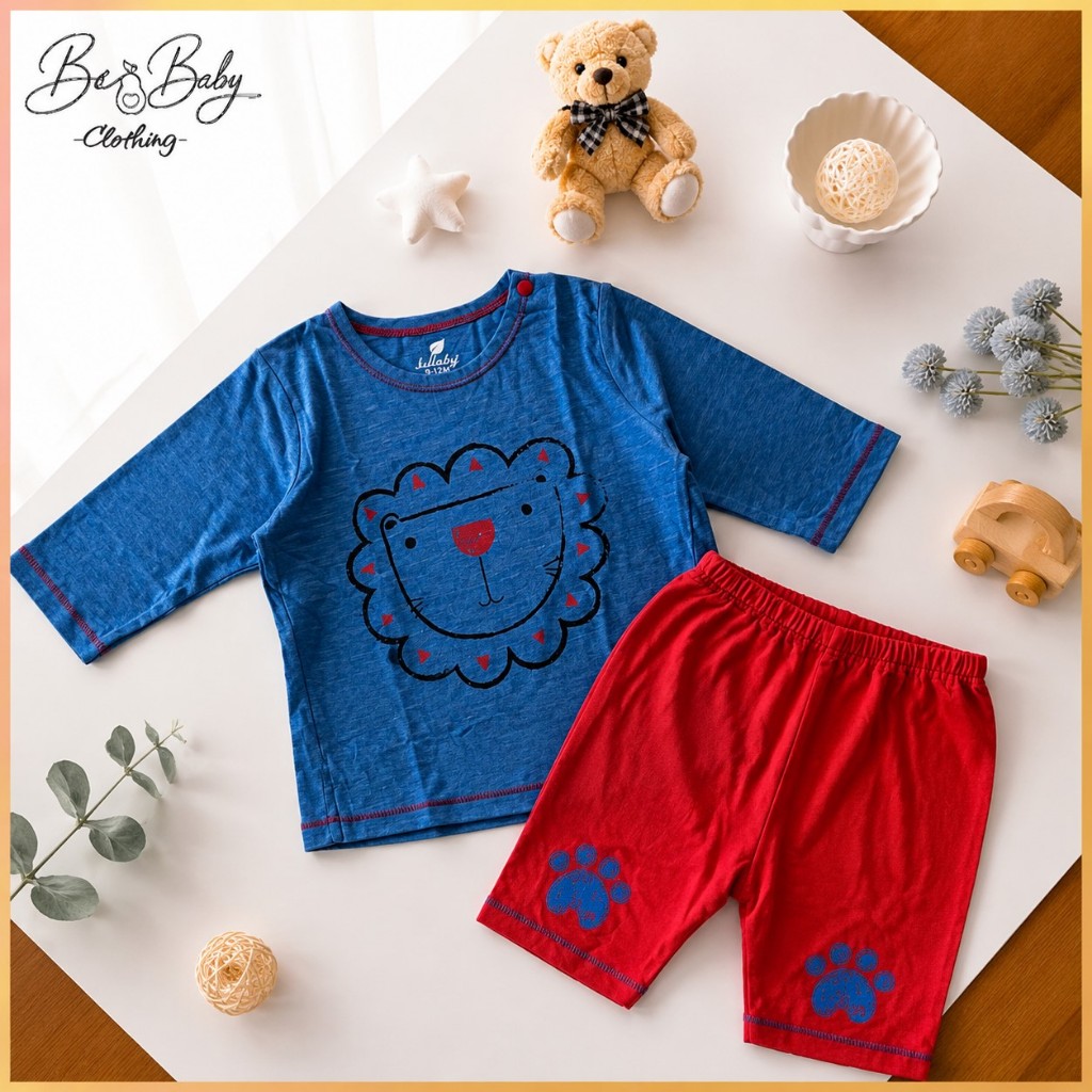 [9-12M] Bộ Cộc Tay Màu Xanh Đỏ Cotton Cho Bé - Lullaby (Bơ Baby)