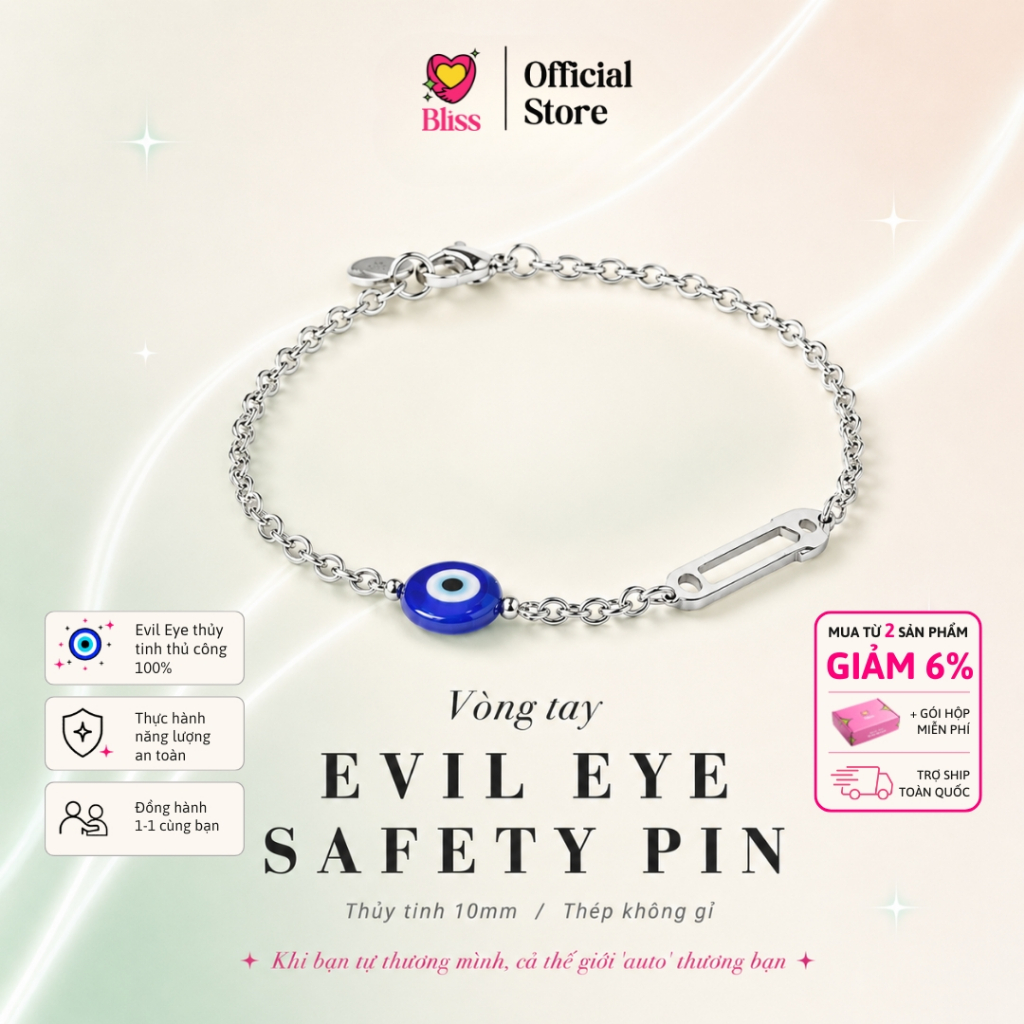 [VÒNG TAY] Vòng tay “Tự thương mình” charm Safety Pin x Evil Eye Bliss Accessories