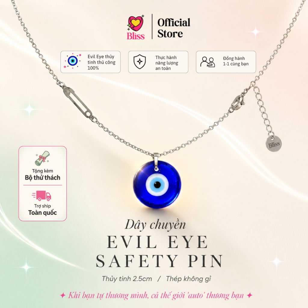 [DÂY CHUYỀN] Dây chuyền “Tự thương mình” charm Safety Pin x Evil Eye Bliss Accessories