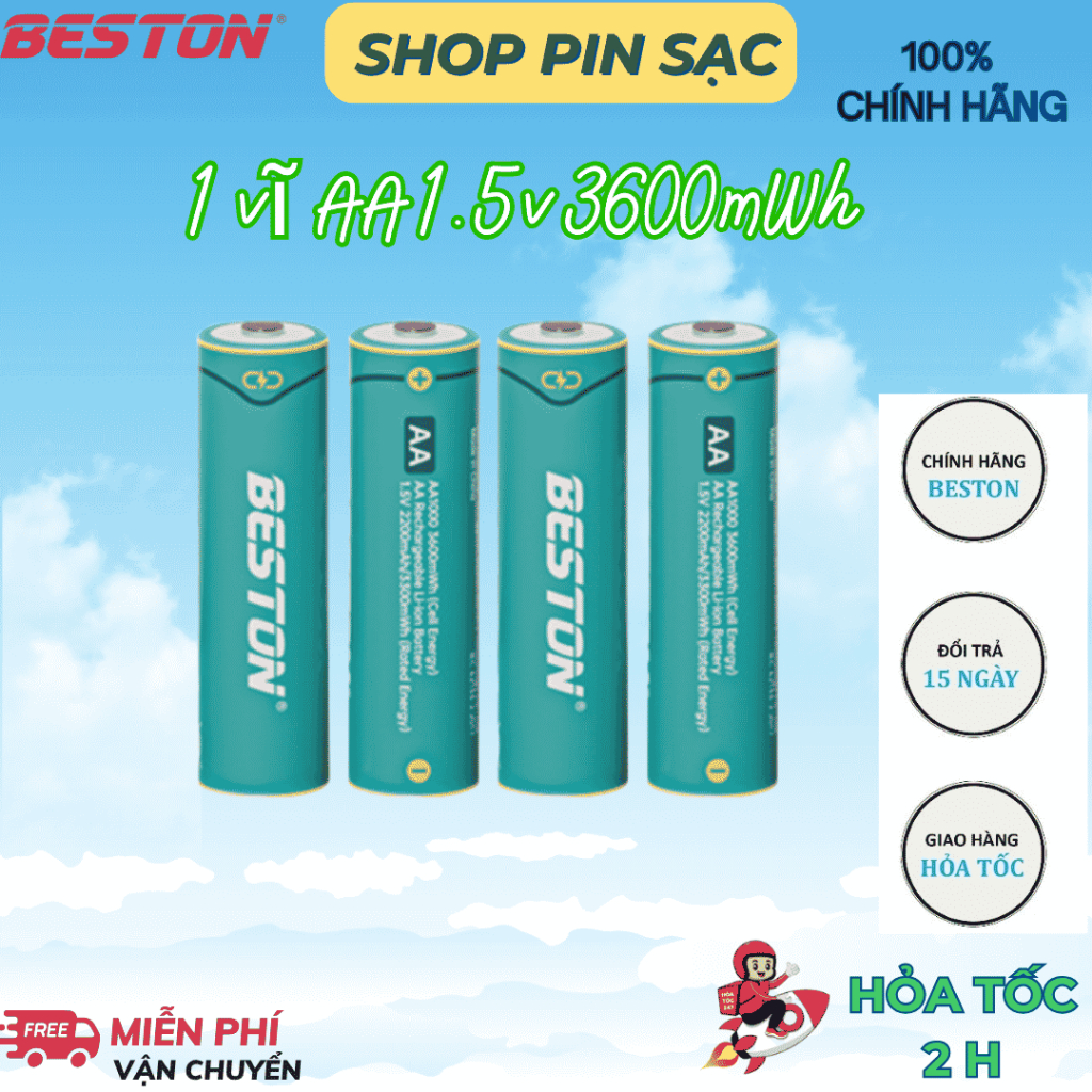 Pin sạc 2A 1.5V Lithium Beston - AA - 3600mWh, Hộp Sạc M7036 AA 1.5V pin đồ chơi, pin máy ảnh