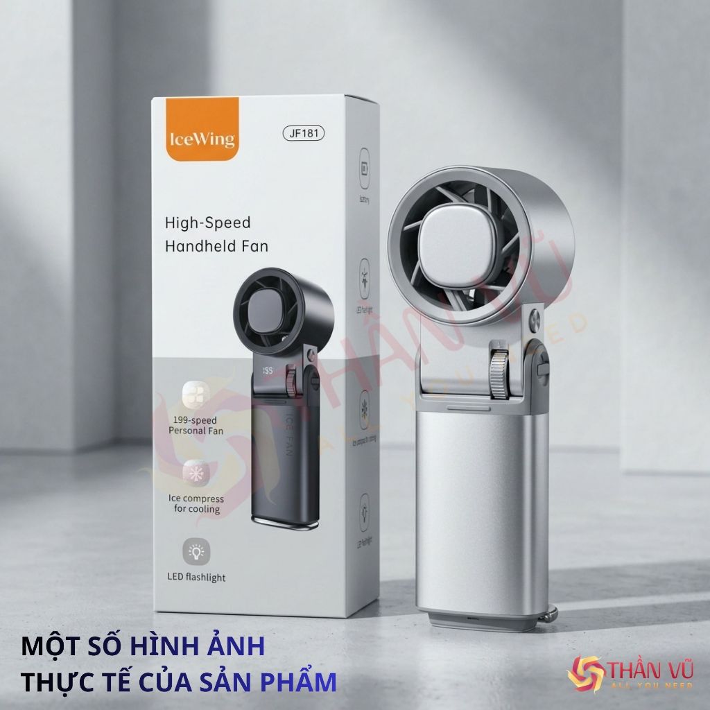 Quạt Cầm Tay Mini Thần Vũ JF181 Động Cơ Tăng Áp Pin 6000, Có Sò Tuyết Lạnh 16°C Vỏ Nhôm Cao Cấp | BigBuy360 - bigbuy360.vn