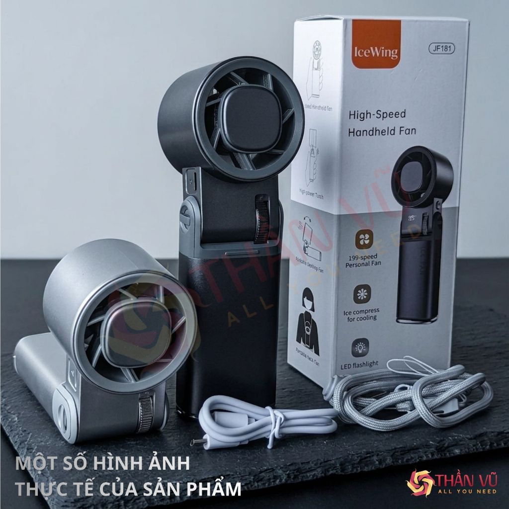 Quạt Cầm Tay Mini Thần Vũ JF181 Động Cơ Tăng Áp Pin 6000, Có Sò Tuyết Lạnh 16°C Vỏ Nhôm Cao Cấp | BigBuy360 - bigbuy360.vn