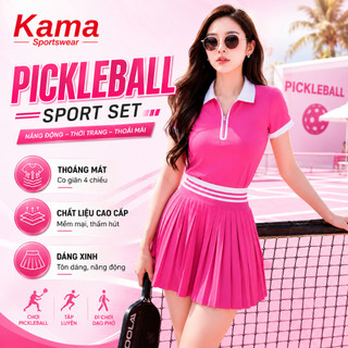 [PICKLEBALL] Bộ tập pickleball nữ áo có cổ mix chân váy cạp cao tập pickleball, tennis, golf BP30