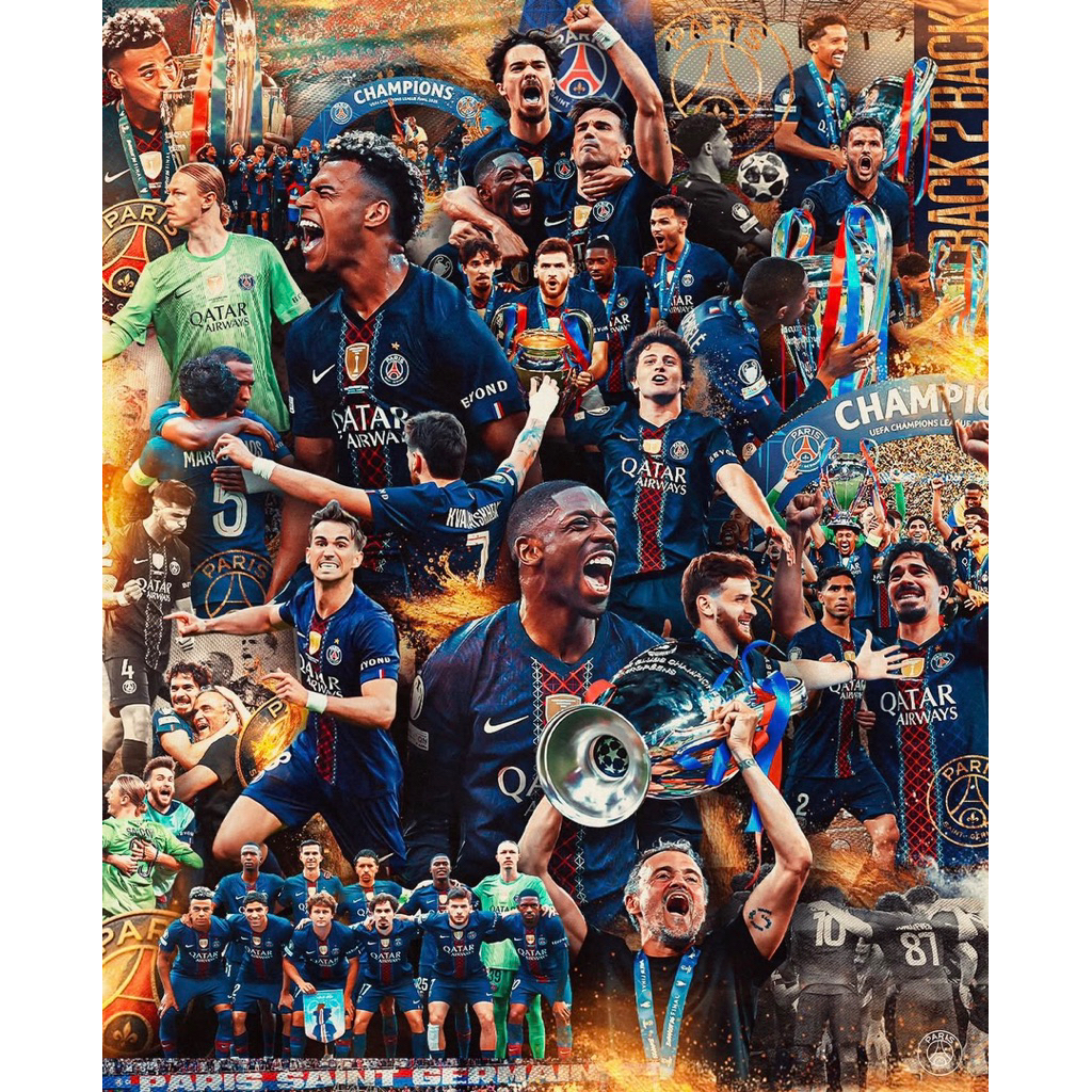 Khung Ảnh Poster PSG Vô Địch C1 Champions League 2025 - Tranh Treo Tường Paris Saint-Germain Decor P