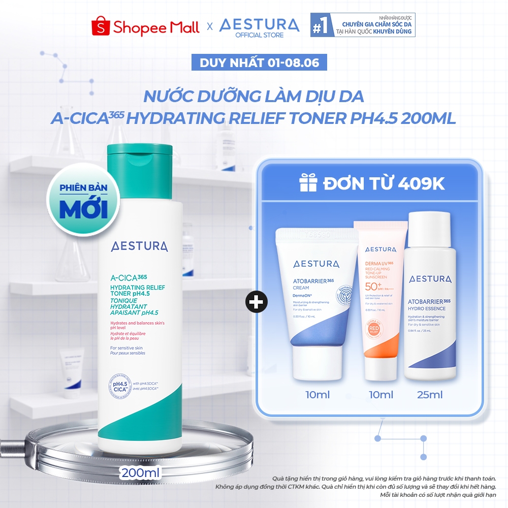 Nước dưỡng làm dịu da AESTURA A-CICA365 HYDRATING RELIEF TONER pH4.5 200ml