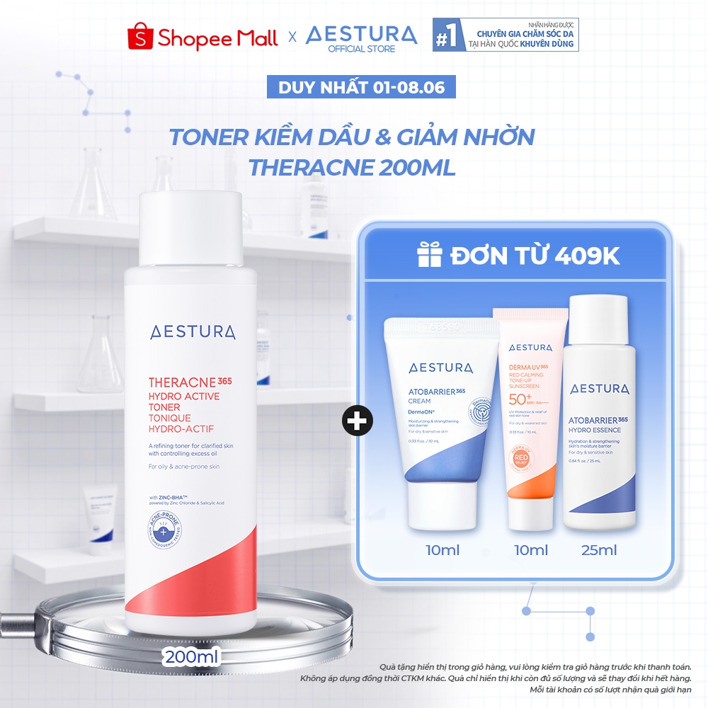 Toner cấp ẩm và kiểm soát bã nhờn dành cho da dầu mụn AESTURA THERACNE365 Hydro Active Toner 200ml