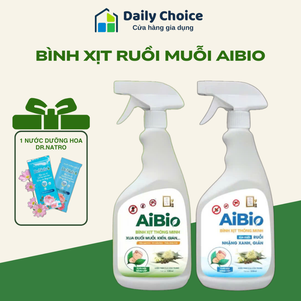 Bình thuốc xịt chống ruồi, muỗi AIBIO 530ml - Chiết suất tinh dầu tự nhiên không mùi, hiệu quả