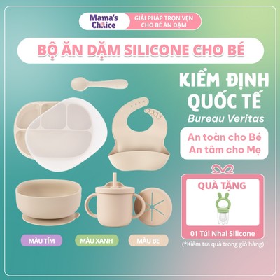 Bộ Ăn Dặm Silicone Cho Bé, Combo Bát-Khay-Yếm-Thìa-Cốc Cao Cấp, Thương Hiệu Mama's Choice