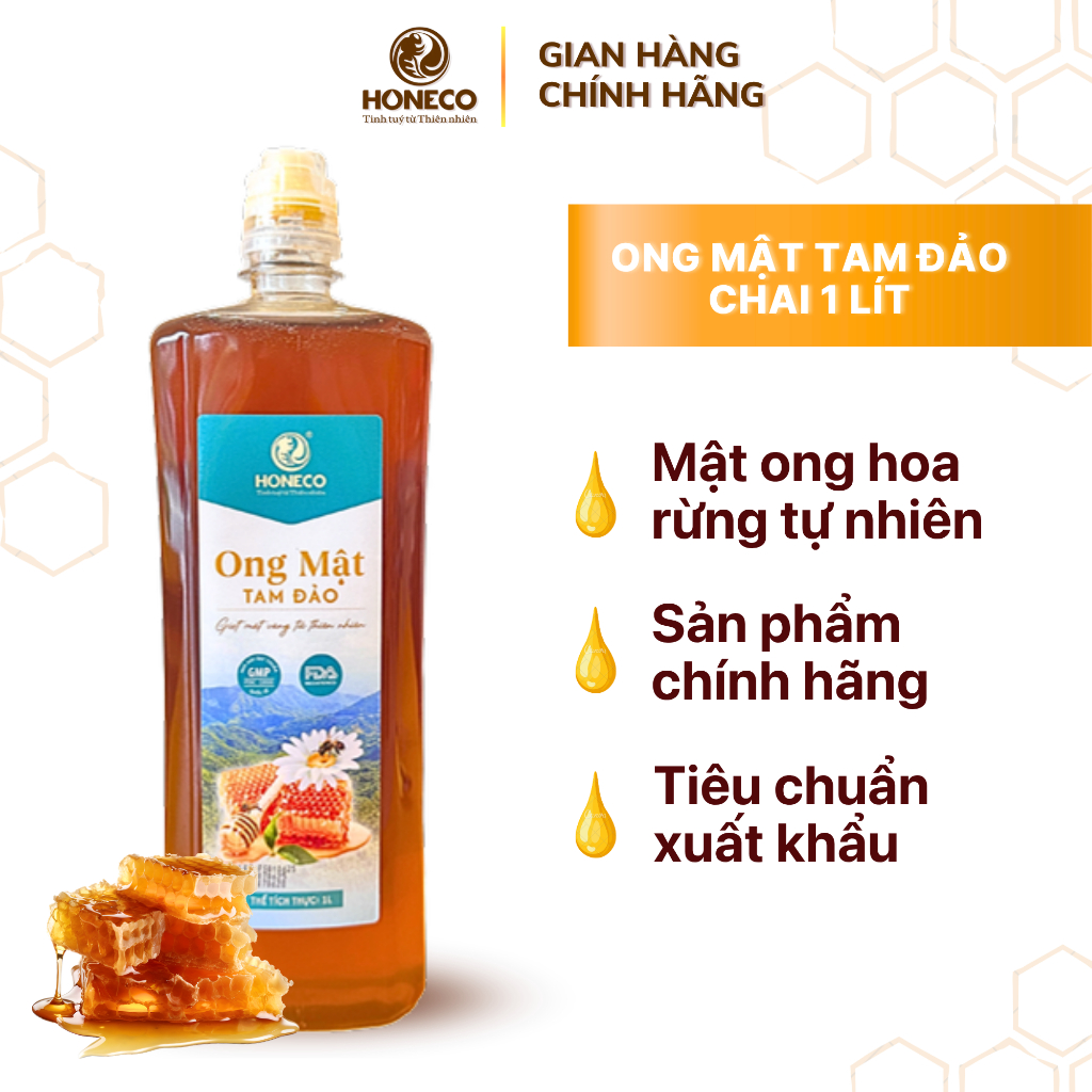 Mật ong hoa rừng Honeco 1 lít,  860g - Ocop 4 Sao Mật ong rừng tự nhiên tiêu chuẩn xuất khẩu