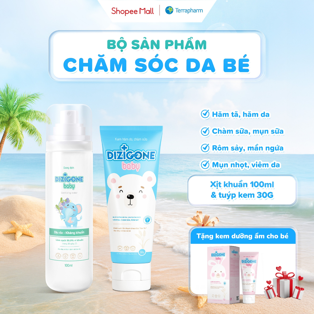 [COMBO] Xịt kháng khuẩn DIZIGONE Baby 100ml & Kem hăm da, chàm sữa DIZIGONE Baby 30g