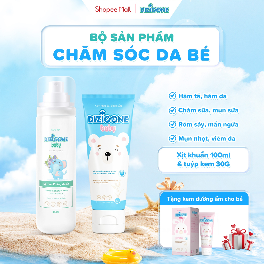 [COMBO] Dung dịch DIZIGONE Baby - Chai xịt 100ml & Kem hăm da, chàm sữa DIZIGONE Baby - Tuýp 30g