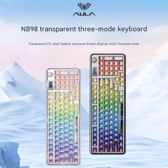 (sẵn tùy màu) - Bàn Phím Cơ Fullsize Rút Gọn - Trong Suốt - Leobog Aula NB98 - 3 Mode - RGB - Đèn Ng