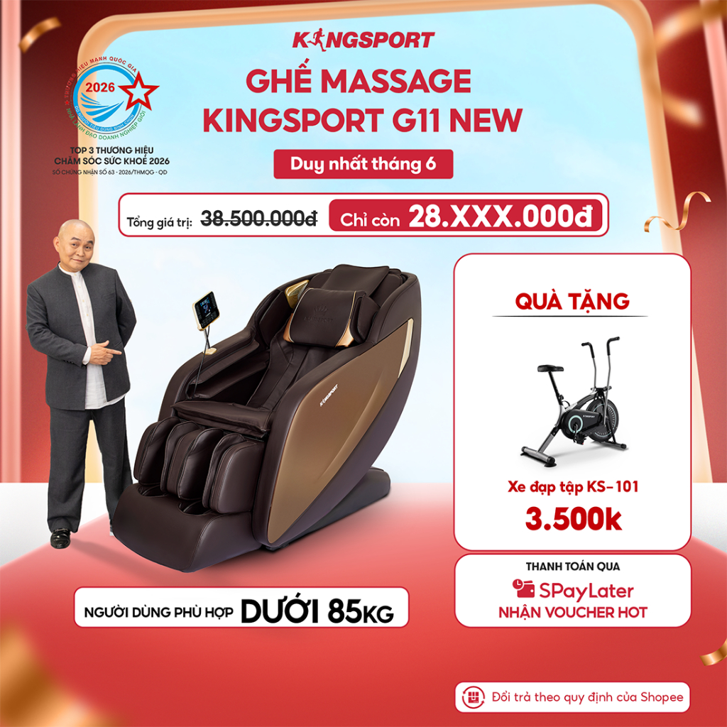 Ghế Massage KingSport G11 - Công Nghệ Mới, 12 Bài Tập, Màu Nâu