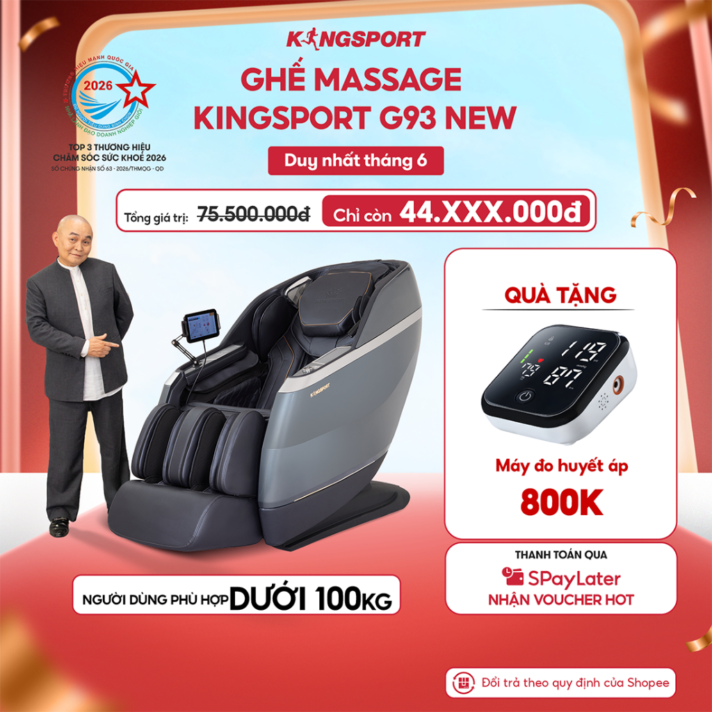 Ghế massage KINGSPORT CLASSIC G93 New Hệ thống con lăn 3D, 30 bài massage tự động