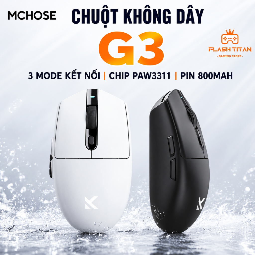 Chuột Không Dây Mchose G3 V2 Kết Nối Bluetooth - Chip PAW3311 Mạnh Mẽ - Pin 800mAh Dùng Chơi Game Văn Phòng 20 ngày
