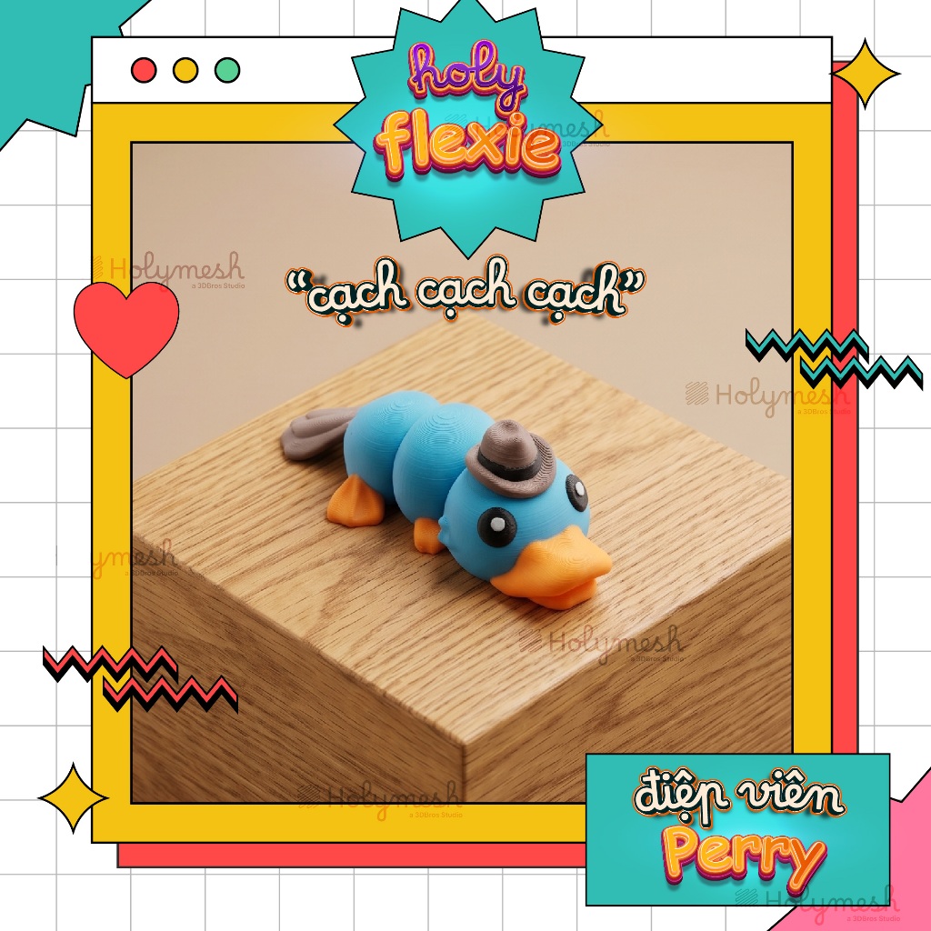 Móc khóa khớp nối Thú mỏ vịt điệp viên Perry the Platypus Flexi - đồ chơi in 3d nhiều màu - Holymesh