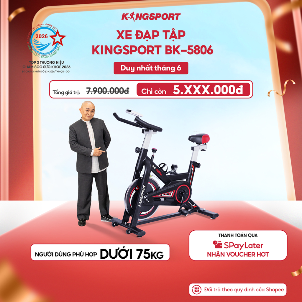 [KOL] Xe đạp tập KINGSPORT BK-5806 bánh đà 6kg khả năng kháng lực cao, đồng hồ thông minh