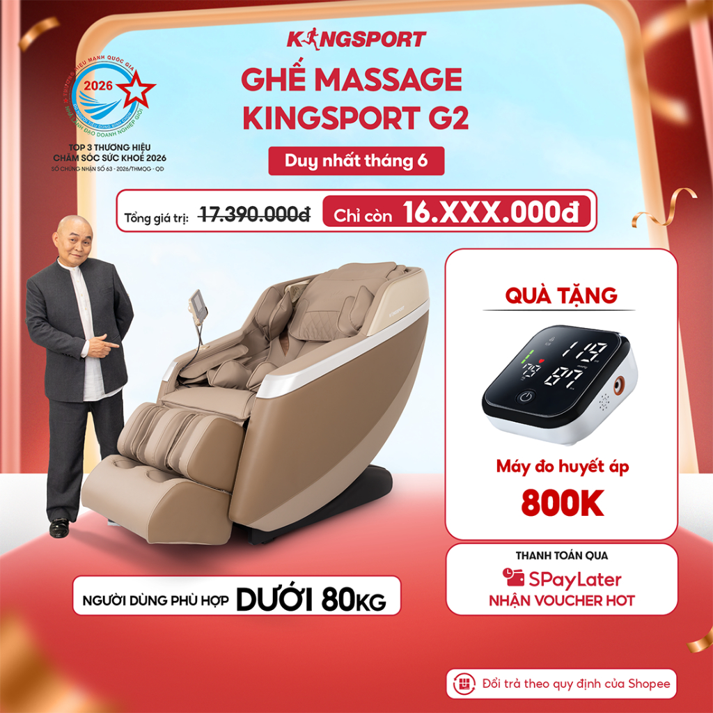 Ghế massage KINGSPORT Standard G2 con lăn di chuyển cổ vai, thiết kế hiện đại