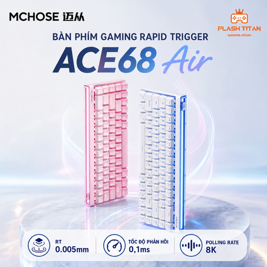 Bàn Phím Cơ Gaming Mchose ACE68 AIR HE Có Rapid Trigger - 8k Polling Rate - RT 0.005mm Độ Trễ Thấp Phù Hợp Chơi Game FPS