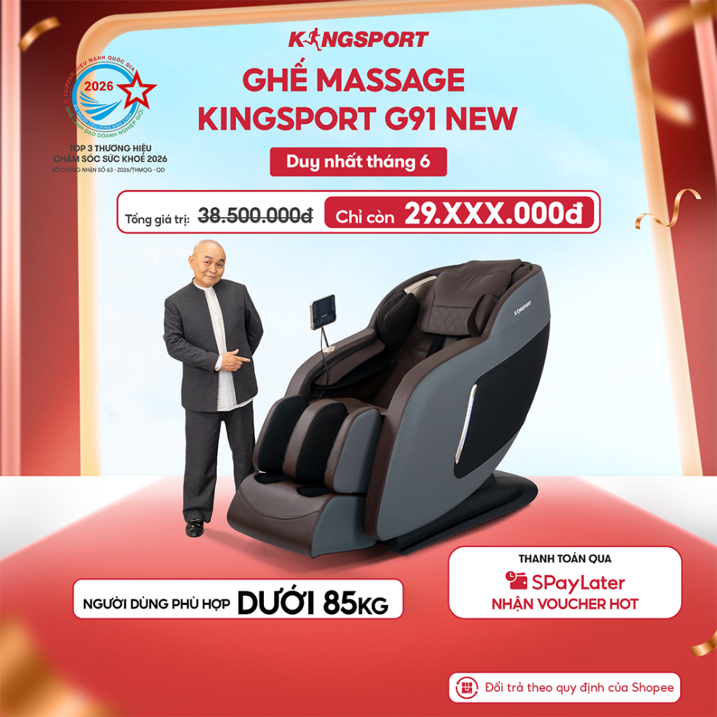 Ghế massage KINGSPORT G91 NEW cao cấp con lăn 3D, đo quét cơ thể, túi khí massage chân cao