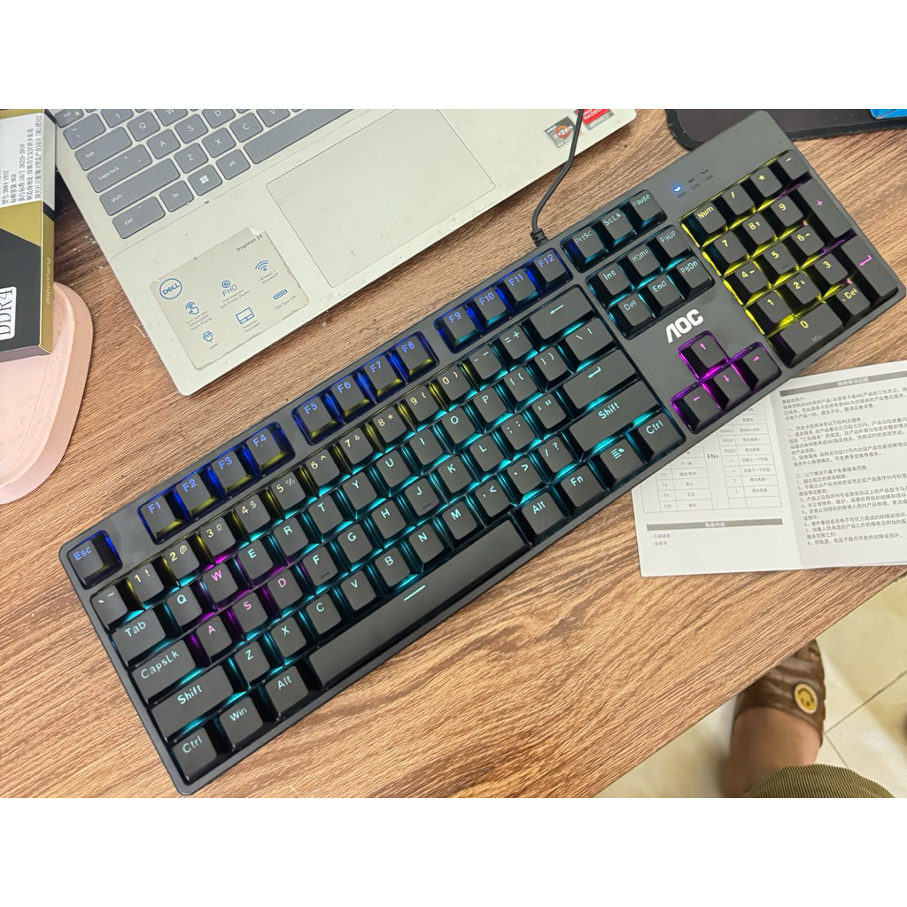 bàn phím cơ gaming AOC GK410, blue switch, 104 phím full size, nhiều chế độ led