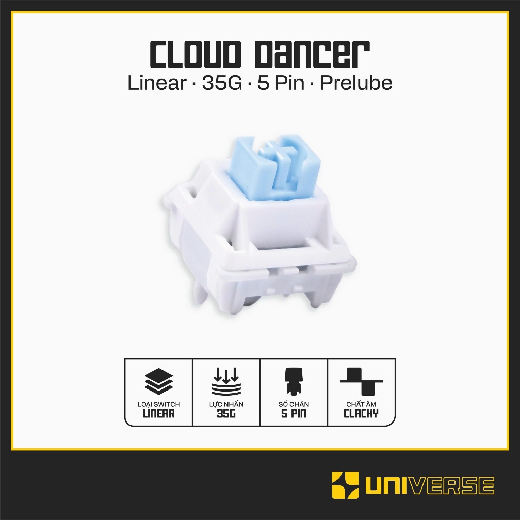 10 Switch Click Inc SLP10 Cloud Dancer Switch Linear 5 Pin 35g Prelube Công Tắc Bàn Phím Cơ Universe