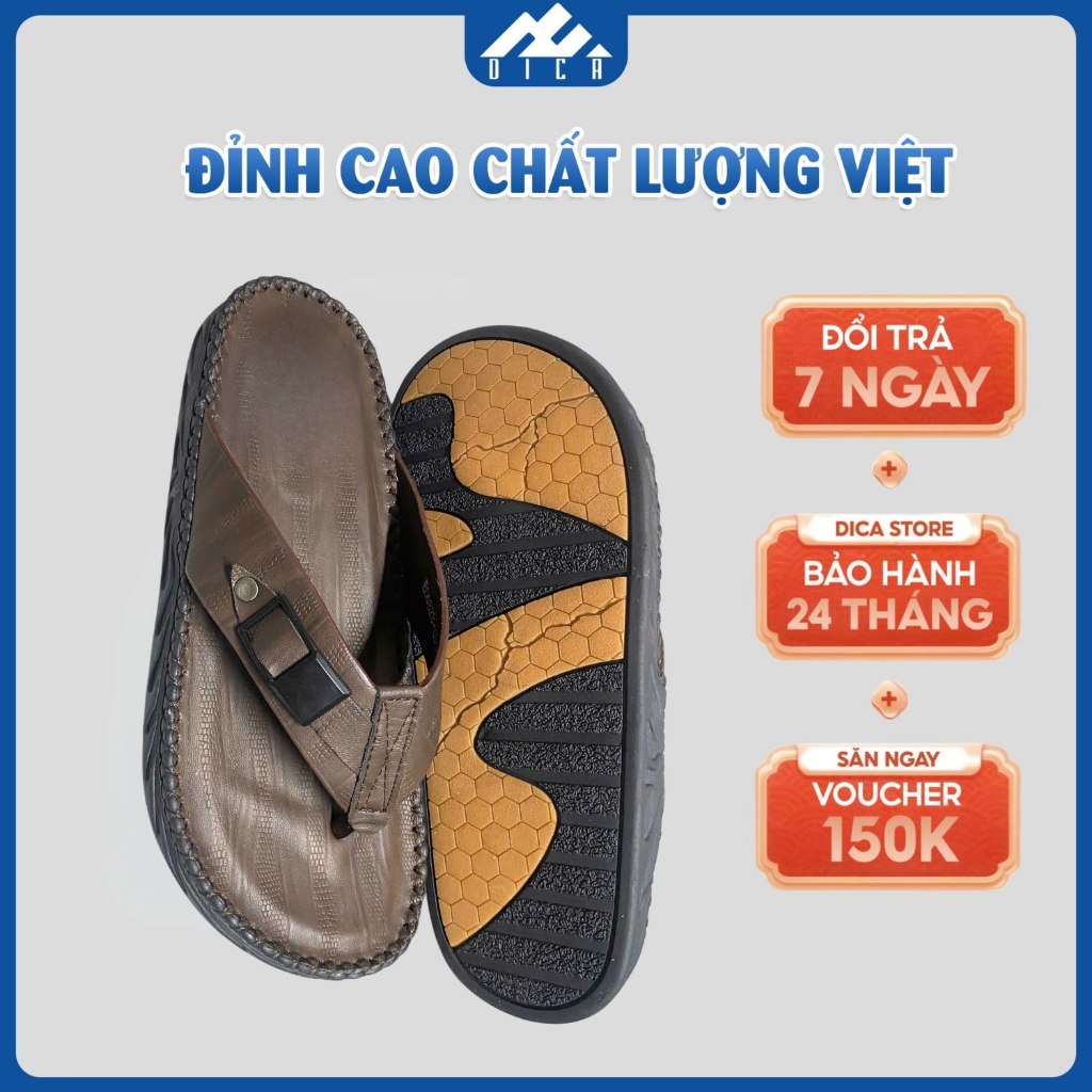 Dép Xỏ Ngón Da Nam DICA, Màu Nâu Sang Trọng, Chất Da Cao Cấp,Đế Êm, Siêu Bền, Mẫu Mới Siêu Hot 2026,
