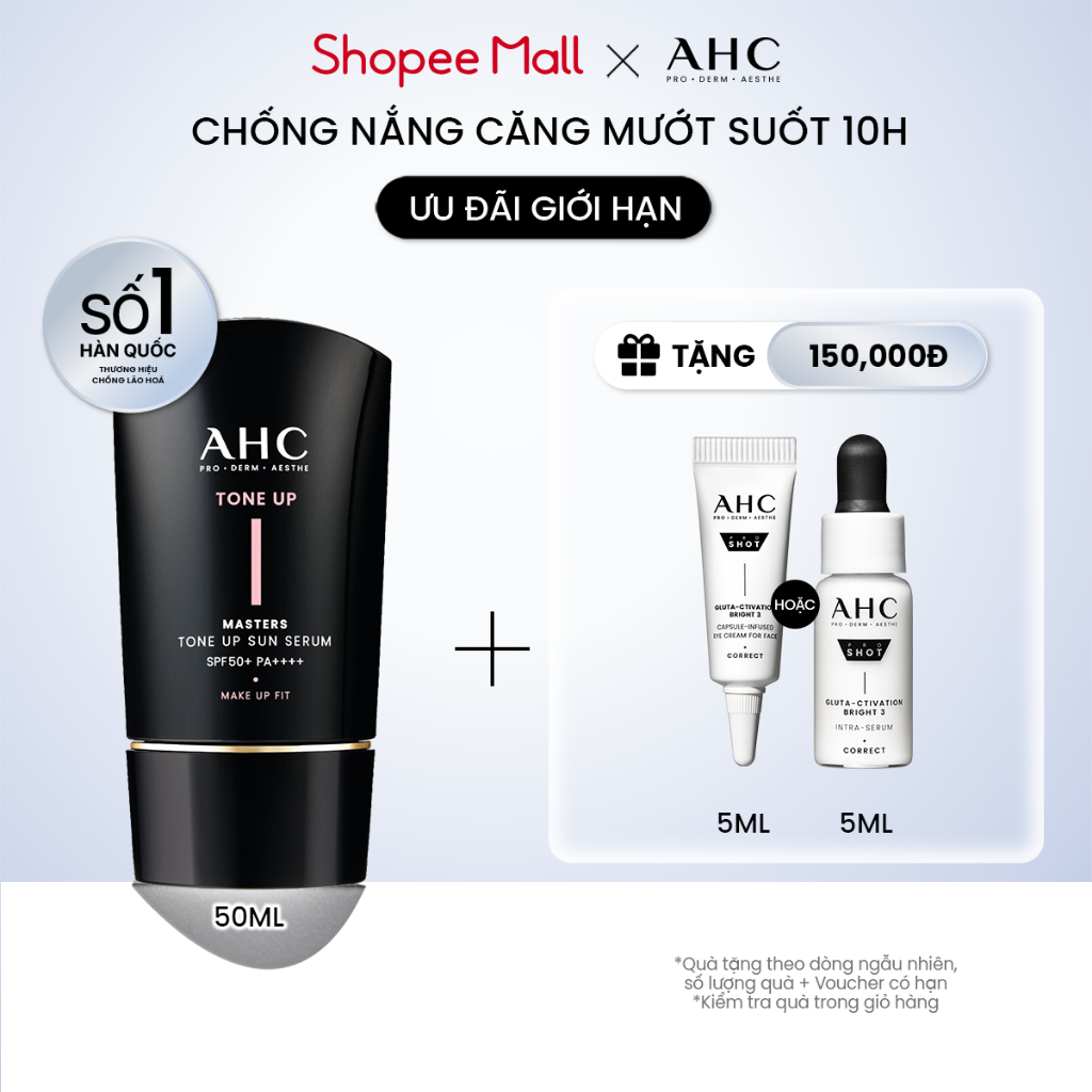 [Hàng mới về] Serum Chống Nắng Hiệu Chỉnh Sắc Da, Nâng Tone Chuẩn Hàn (50 ml) AHC MASTERS TONE UP SUN SERUM