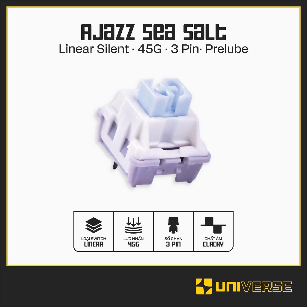 10 Switch Ajazz Sea Salt Linear Switch 5 Pin 40g Prelub Công Tắc Bàn Phím Cơ Universe