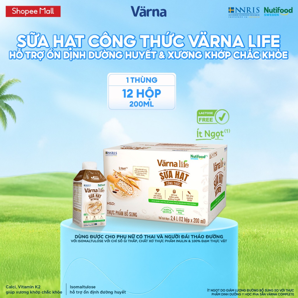 [LIVESTREAM HANNAH] Thùng 12 hộp Varna Life thực phẩm bổ sung sữa hạt công thức pha sẵn (12 hộp giấy