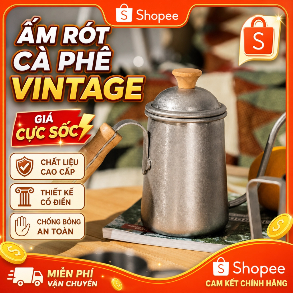 Bình cổ ngỗng cà phê Ấm cổ ngỗng cafe tay gỗ inox Bình cổ ngỗng cà phê Nồi Cà Phê Pha Tay