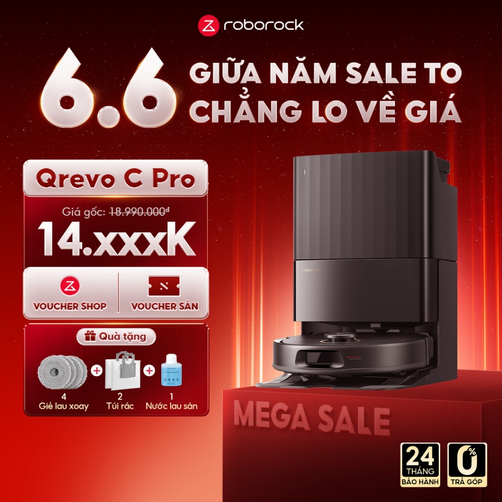 Roborock Qrevo C Pro robot hút bụi lau nhà | Giặt giẻ 75 độ | Sấy khô 45 độ C | Lực hút 18.500 pa | 