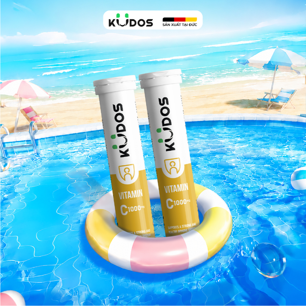 Combo 2 Tuýp TPBVSK Viên sủi KUDOS VITAMIN C hương chanh, bổ sung 1000MG vitamin C cho cơ thể (20 vi