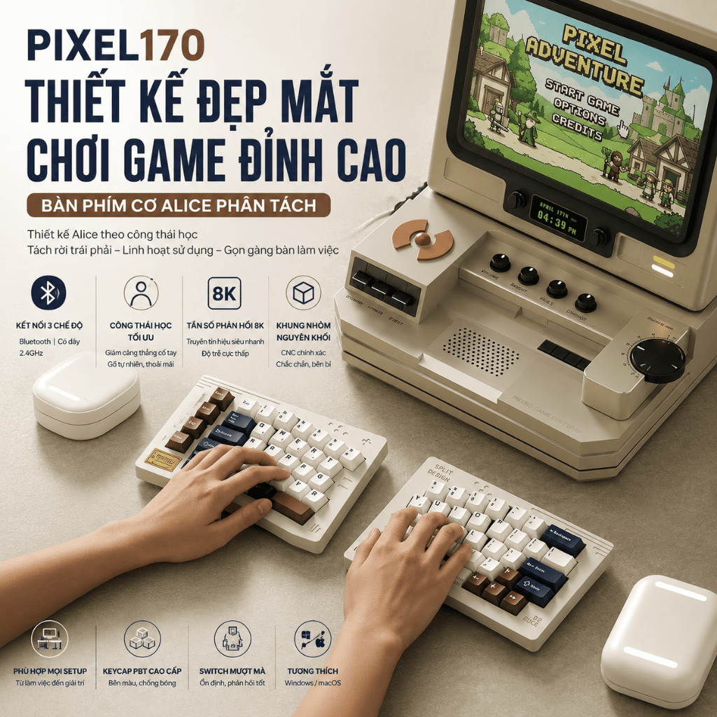 Bàn Phím Cơ Keychron Z11 Ultra 8K Alice Split CNC Nhôm Nguyên Khối | Bluetooth 5.2 | Wireless 2.4GHz | Pin 8000mAh | Mac | BigBuy360 - bigbuy360.vn
