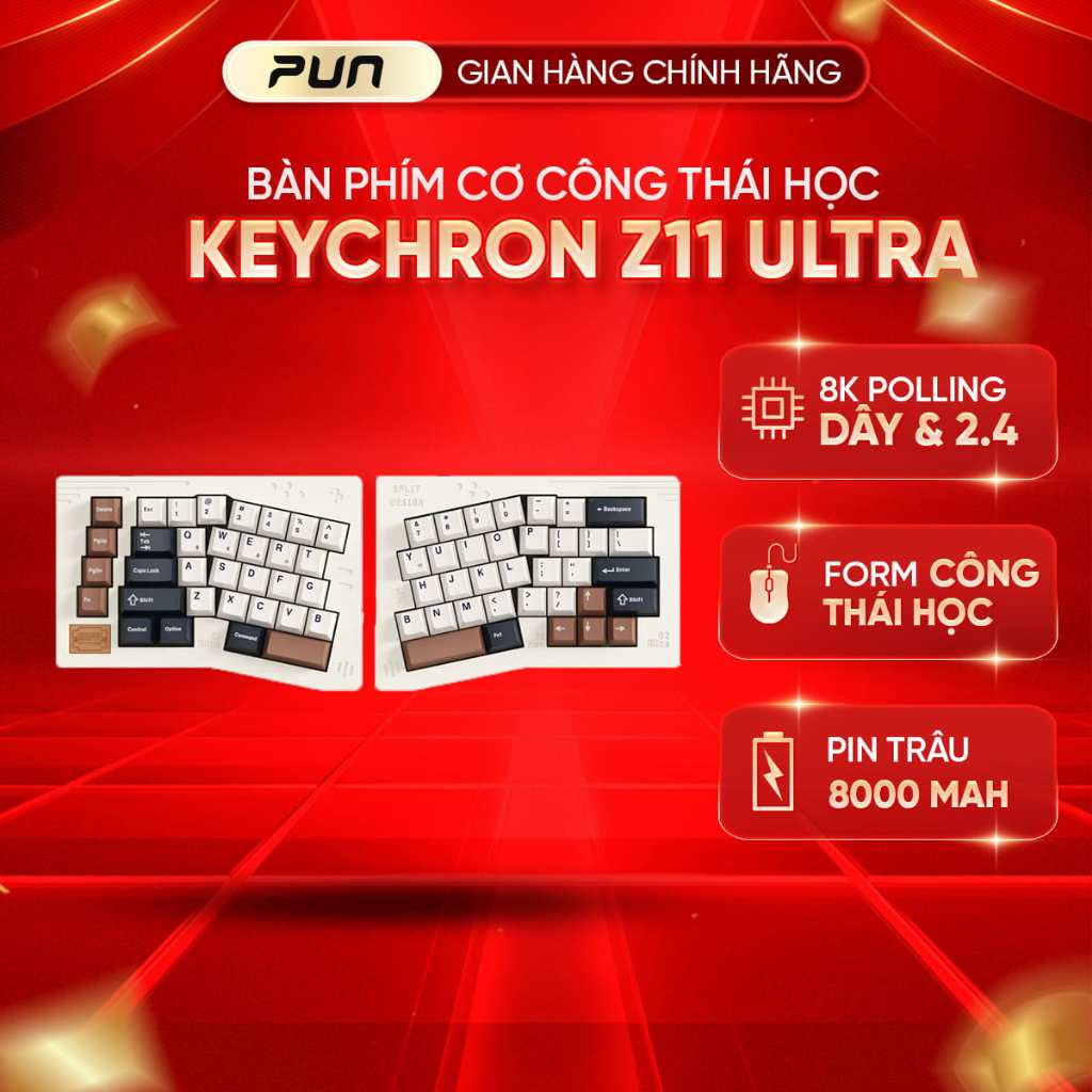 Bàn Phím Cơ Keychron Z11 Ultra 8K Alice Split CNC Nhôm Nguyên Khối | Bluetooth 5.2 | Wireless 2.4GHz | Pin 8000mAh | Mac | BigBuy360 - bigbuy360.vn