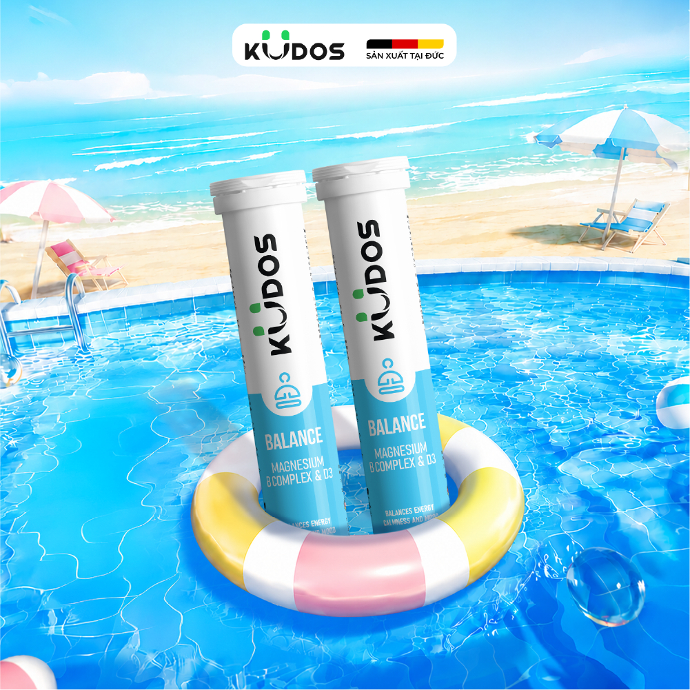 Combo 2 Tuýp TPBVSK Viên sủi KUDOS BALANCE bổ sung Magie và vitamin B1, B2, B6, B12, D3 (20 viên/tuý