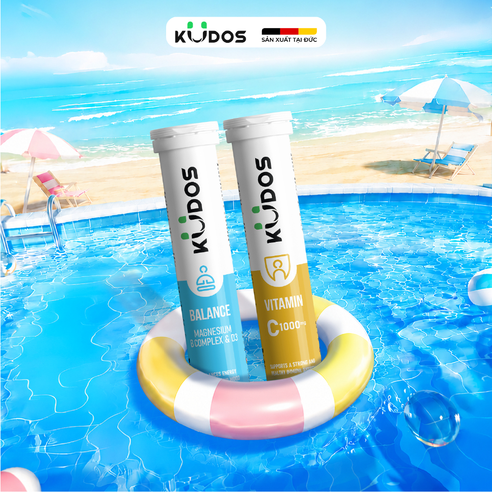 Combo 2 TPBVSK Viên sủi KUDOS BALANCE bổ sung vitamin B & Magie + Viên Sủi KUDOS VITAMIN C 1000MG (2