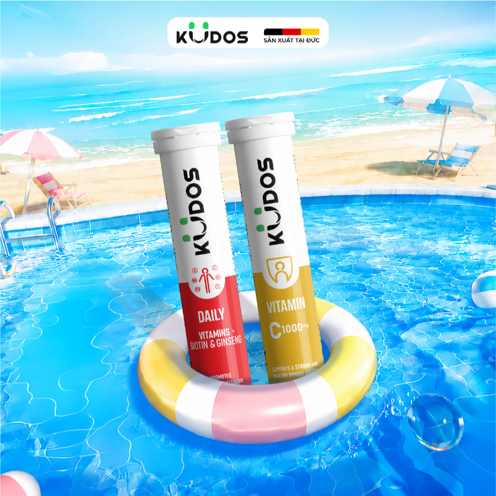 Combo 2 TPBVSK Viên sủi KUDOS DAILY bổ sung vitamin tổng hợp & nhân sâm + Viên sủi KUDOS VITAMIN C 1
