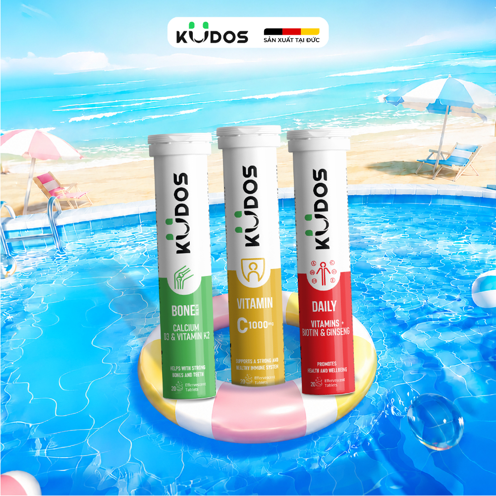 Combo 3 TPBVSK Viên sủi KUDOS VITAMIN C 1000MG + Viên Sủi KUDOS BONE + Viên Sủi KUDOS DAILY (20 viên