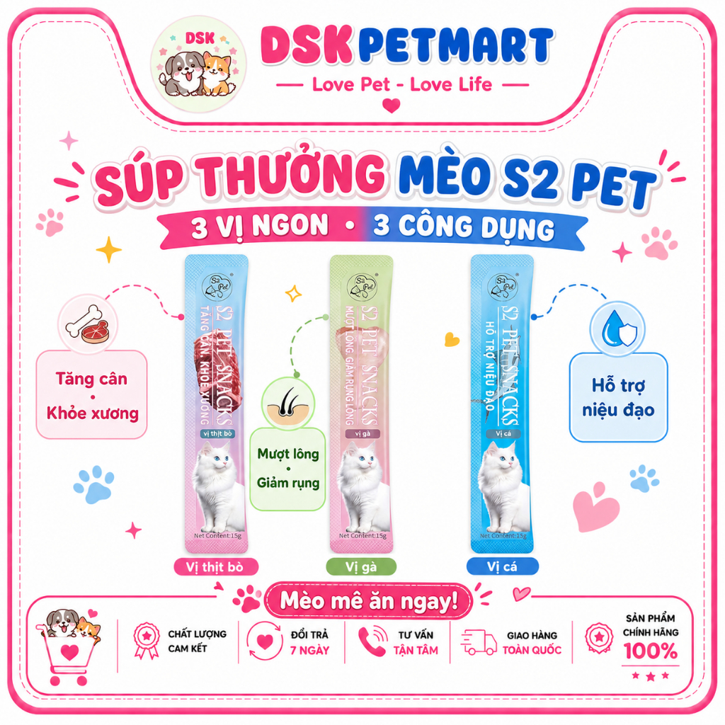 [SALE 6.6] 100 Thanh Súp Thưởng S2 Pet 15G , Pate Thanh Thưởng S2 Pet Bổ Sung Vitamin , Protein
