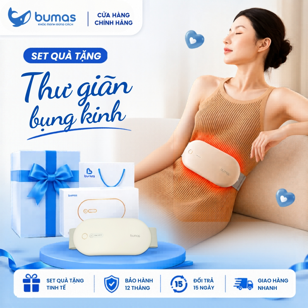 (Tặng Thiệp + Túi) Đai Chườm Nóng Giảm Đau Bụng Kinh BUMAS BU01 - Giảm Đau Thư Giãn Quà Tặng Bạn Gái