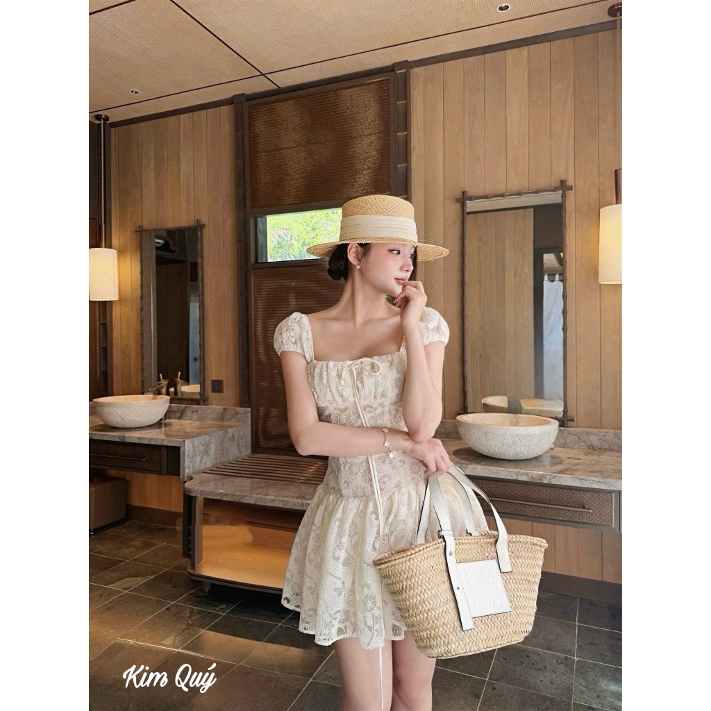 Váy Ren Trắng Tiểu Thư Tay Phồng Cổ Vuông Dáng Xòe Ngắn, Đầm Trắng Ren Vintage Đi Biển Chụp Ảnh Sang Chảnh | BigBuy360 - bigbuy360.vn