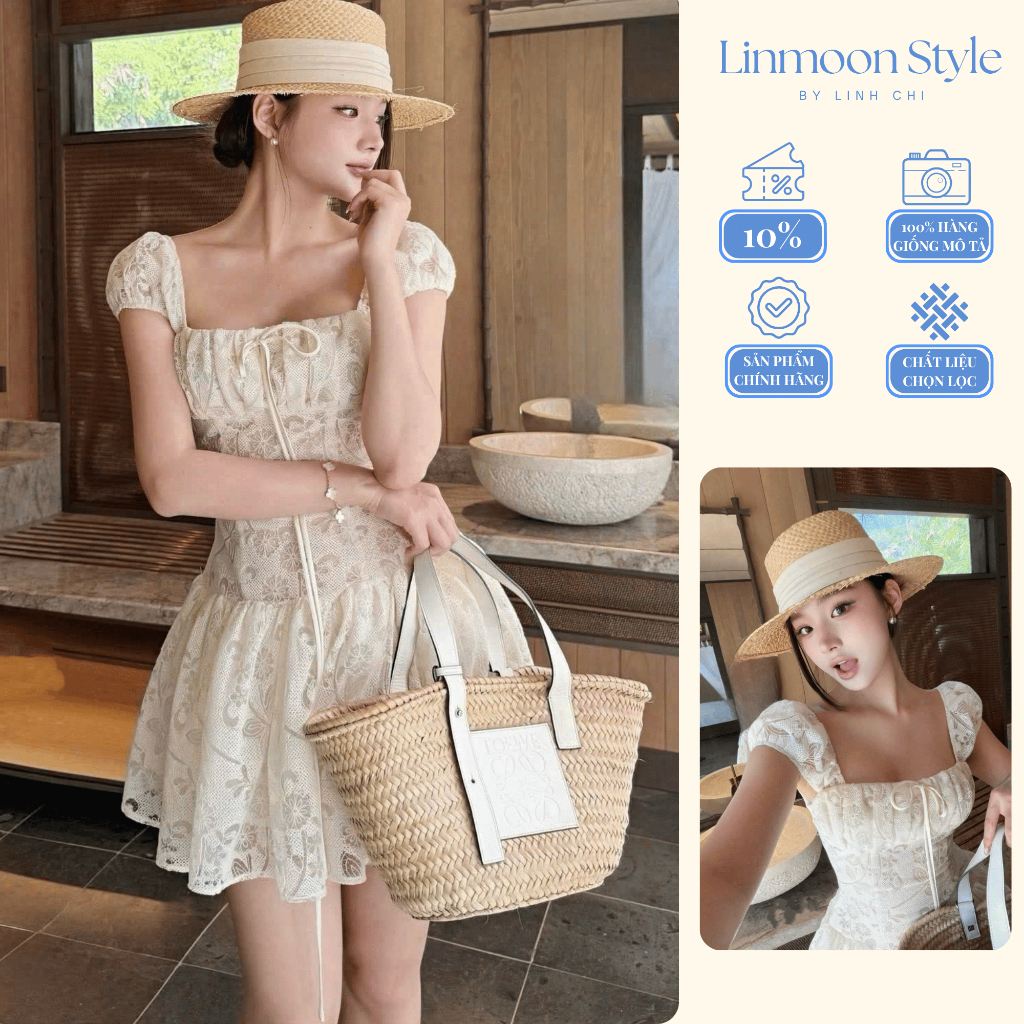 Váy Ren Trắng Tiểu Thư Tay Phồng Cổ Vuông Dáng Xòe Ngắn, Đầm Trắng Ren Vintage Đi Biển Chụp Ảnh Sang Chảnh | BigBuy360 - bigbuy360.vn
