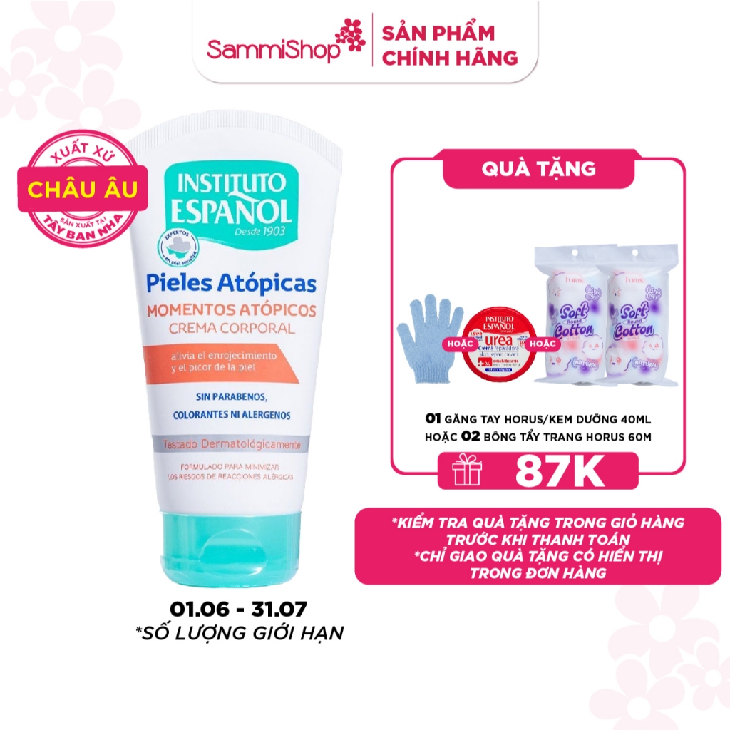 Kem dưỡng thể Instituto Espanol Tây Ban Nha hỗ trợ dưỡng ẩm da Pieles Atopicas Momentos Atopicos Cre