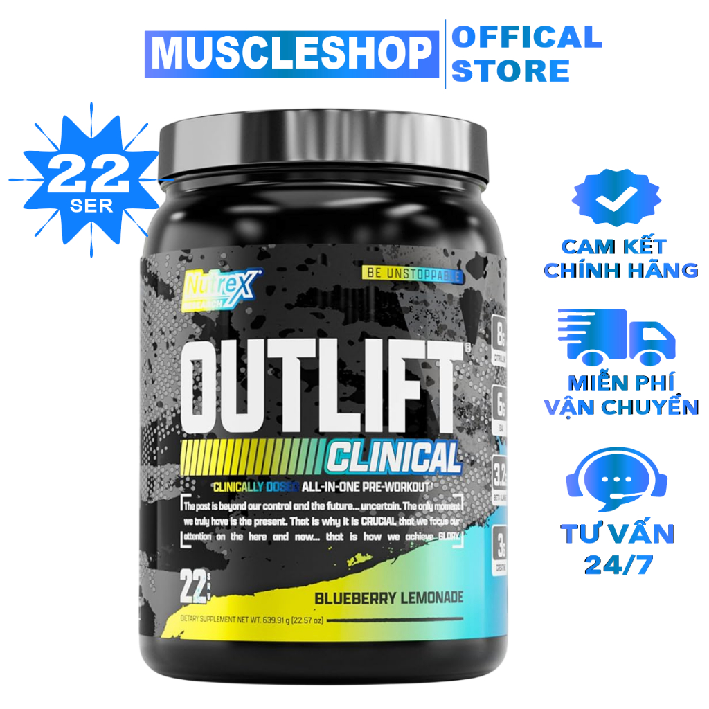 Nutrex Outlift Clinical Pre Workout (22 liều),Tăng Sức Mạnh Sức Bền Trước Tập, Bổ Sung Citrulline, B